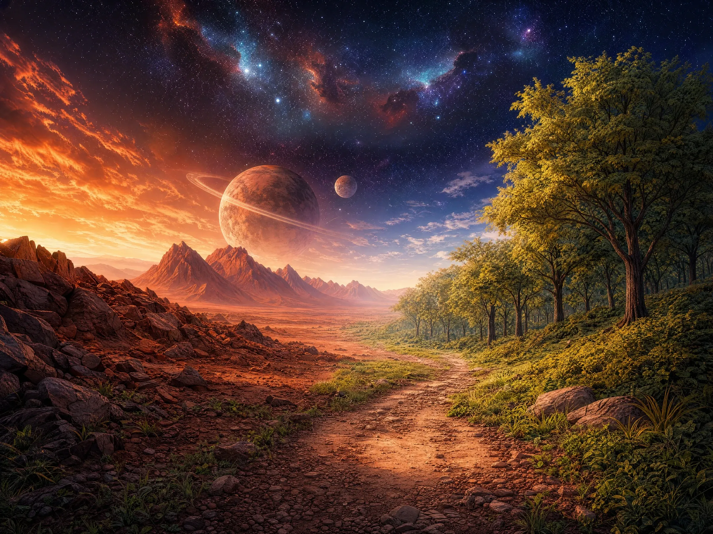 Key art for Stridefall: a lone traveller on a dirt road under a vast sky.